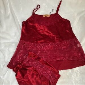 Elegant Red Lace Camisole Pajama Set